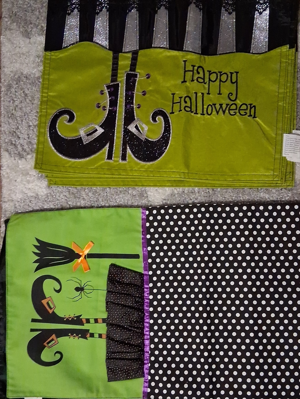 Happy Halloween Green Witch Boot Table Runner - Halloween Party Decor